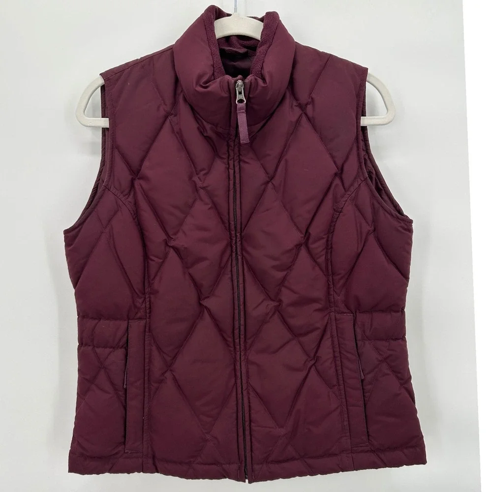 Eddie Bauer Womens Goose Down Puffer Vest‎ Maroon Burgundy Diamond Quilted Small
